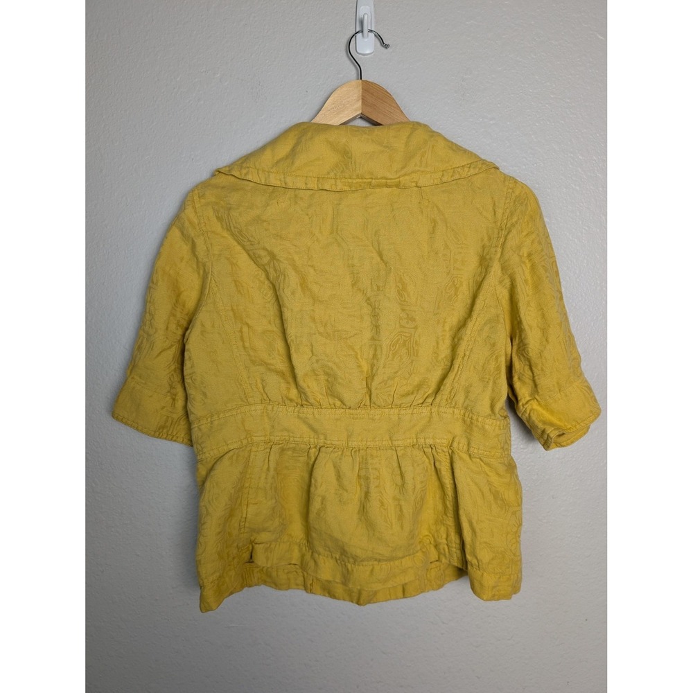 Coldwater Creek Jacket Womens 10 Yellow Linen Floral Pockets Short Sleeve - Picture 6 of 8
